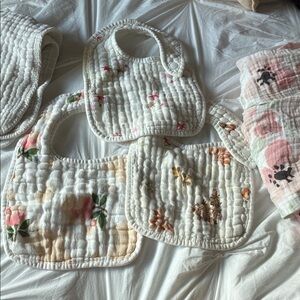 Soft Quilted Floral Baby Bibs - White with Pink & Peach Floral